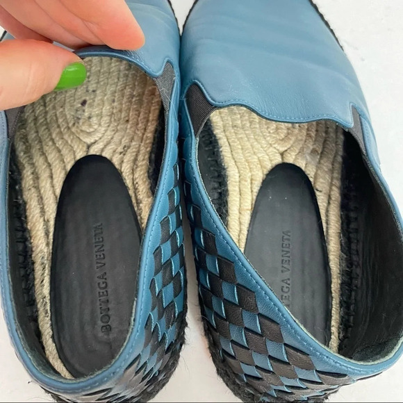 Bottega Veneta Leather Woven Espadrilles Mens 5 / 38 Slide On Shoes Blue Black - Picture 8 of 14